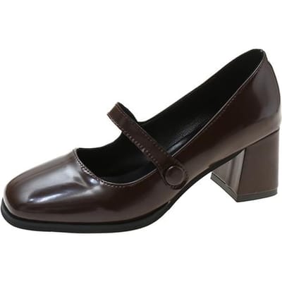 Lucyever Retro Enkelband Pumps Dames Ronde Neus Hoge Hakken Mary Jane Schoenen Vrouw Zomer Effen PU Leer Sapatos De Mujer 36 bruin