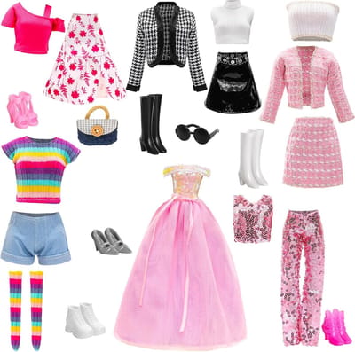 15 stuks modepoppen accessoires - 6 kleding sets met avondjurk, pailletten jurk, 6 paar schoenen en 3 accessoires voor 31,5 inch poppen