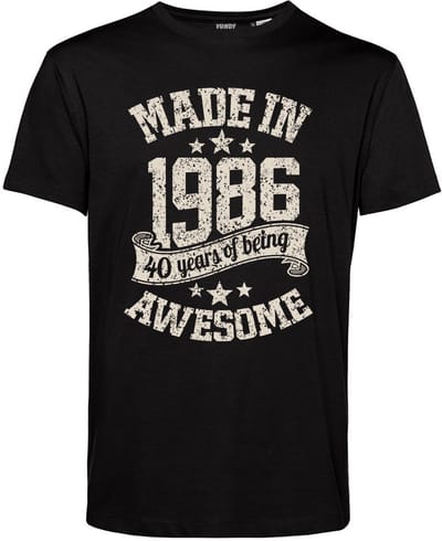 T-shirt Made in 1986 | 40 jaar shirt | verjaardag cadeau voor mannen | Zwart | maat XS