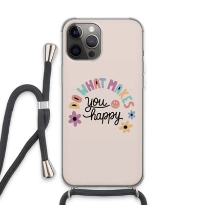 Case Company® - Hoesje met koord geschikt voor iPhone 13 Pro Max hoesje met Koord - Happy days - Telefoonhoesje met Zwart Koord - Bescherming aan alle Kanten en Over de Schermrand