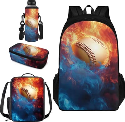 Kinderen School Rugzak Sets - Compleet Schoolpakket - Dagelijks Gebruik - Inclusief Lunchtas Etui - 43 cm Hoog - Flaming Baseball