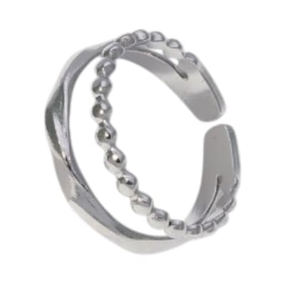 Aramat Jewels | Ringen | Open Ring RVS met Dot en Gehamerde Lijn (7 mm) | Zilverkleur | |7mm | Staal | Volwassenen | Verkleurd niet