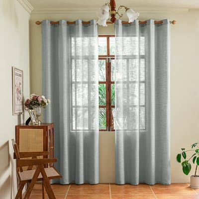 Qelus Set Van 2 Inbetween Gordijnen Linnenlook - 175GSM Vitrage met Ringen - Kant en Klaar Lichtdoorlatend & Privacy - Woonkamer - 2 Stuks - Lichtgrijs - 140x213cm