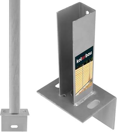 KOTARBAU® Paalhouder, Paalvoet voor Hekpalen Op L-Randstenen, Verzinkt Staal, 60x40 mm, Zilver, Paalsteun, Paaldrager, Gegalvaniseerde Paalhouder