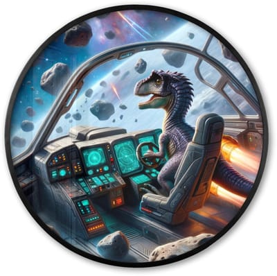 Poster in lijst Rond - Fotolijst 60x60 cm - Posters - Dino - Ruimte - Jongens - Ronde posterlijst zwart - Decoratie - Wanddecoratie woonkamer - Muurdecoratie slaapkamer