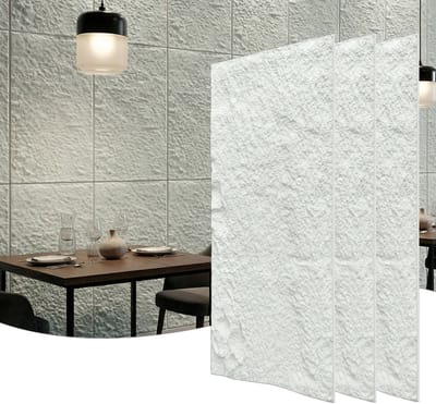 Froadp 3 stuks Plaatwerk met rotslook, 120 x 61 cm, 3 cm dik wandpanelen, PU-wandbekleding Crèmekleurig wit