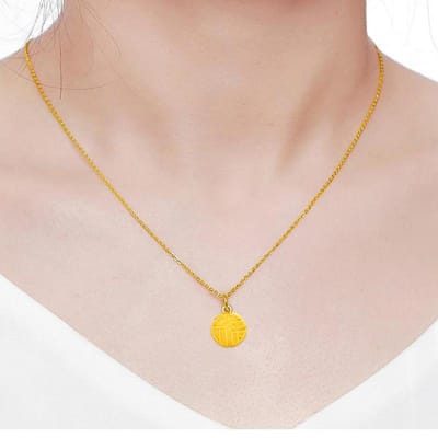Goud 999 Xiaofu merk 3D hard goud puur goud ronde hanger heren en dames Blessing merk ketting beige