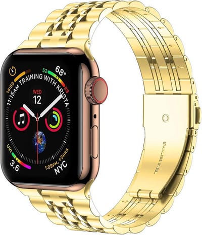 Stalen bandje - RVS - geschikt voor Apple Watch series 1/2/3/4/5/6/7/8/9/10/11/ SE (1,2,3) / Ultra (1,2,3) met maat 44 mm / 45 mm / 46 mm / 49 mm - goud