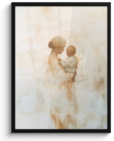 Poster in lijst - Fotolijst 50x70 cm - Posters - Kind - Moeder - Waterverfschilderij - Posterlijst zwart - Decoratie - Wanddecoratie woonkamer - Muurdecoratie slaapkamer
