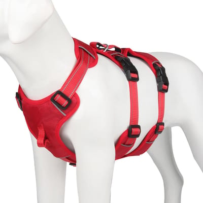 Harnais pour chien sans traction, réglable, hautement réfléchissant la nuit, harnais de poitrine pour animaux de compagnie, facile S rouge