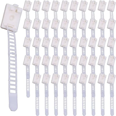 Kabelclips 50 stuks - Zelfklevende bevestigingsclips voor kabels, verstelbare kabelbinders en organizer voor auto- en huishoudkabels (Wit)
