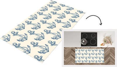 Keukenloper - Loper keuken - Vintage - Anker - Strand - Zee - Patronen - 120x60 cm - Keukenloper vinyl