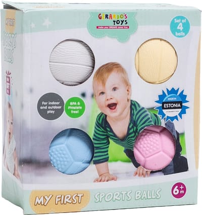 Mijn eerste Sensory ballenset 4 stuks Gerardo's Toys - voedselveilig materiaal - gemaakt in Europa