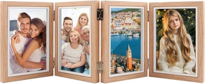 Collage-fotolijst voor 4 foto's (10 x 15 cm) - Opvouwbare MDF-lijst met houtlook - Modern, verticaal display voor meerdere foto's - Perfect voor op kantoor, in de woonkamer, als familiedecoratie, of voor verjaardagen en bruiloften