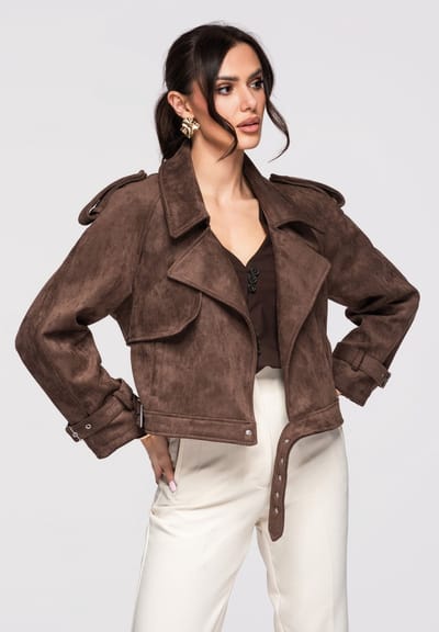 OMBRE Jas - Lange Mouw - Geen Sluiting - Effen Bruin XL