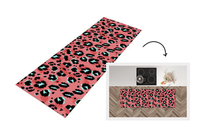 Keukenloper - Loper keuken - Panterprint - Roze - Blauw - Patroon - 150x50 cm - Keukenloper vinyl