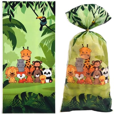 50x Uitdeelzakjes Dierentuin - 12.5x27.5cm - 50 Stuks - Traktatie Zakjes Voor Uitdeelcadeautjes - Uitdeelzakjes Feestje - Verjaardag - Feestje - Zoo Mix - 50 Stuks