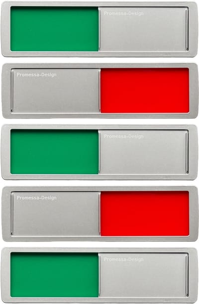 Geen tekst Vrij - Bezet Schuifbordje - Groen / Rood - Aluminium Look - 17,5 cm x 5 cm x 0,6 cm - Voordeel verpakking 5 stuks - Promessa Design.