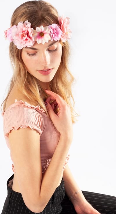 KIMU® Handgemaakte Bloemenkrans Haar Lichtroze - Roze Bloemen Haarband Diadeem - Krans Bloemetjes - Bloemenmeisje Communie Festival