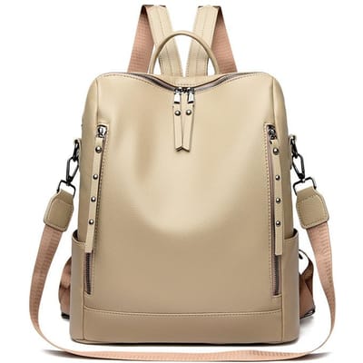 Zachte Leren Rugzak Grote Capaciteit Studenten Schooltas Computer Rugzak Mode Crossbody Rugzak beige