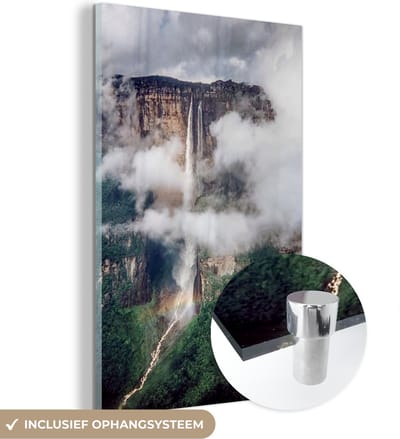 ® Glasschilderij 120x180 cm - Schilderij acrylglas - Wolken omringen het landschap van het Nationaal park Canaima - Foto op glas - Muurdecoratie woonkamer - Wanddecoratie slaapkamer - Schilderijen