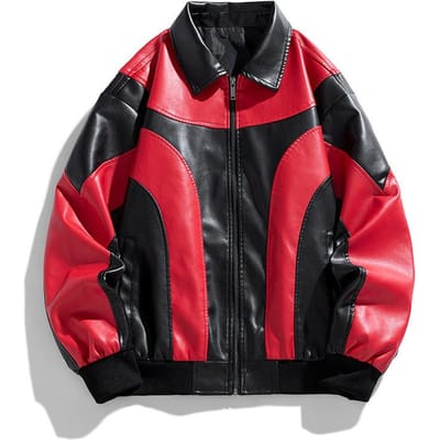 Jas Opstaande Kraag Casual Lente en Herfst Nieuw Rits Slim Heren Motorjack van Leer 2XL rood