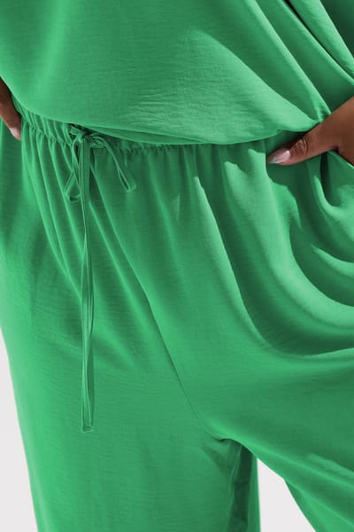 Yours Groene Broek Met Wijde Pijpen En Strikceintuur Size 50-52