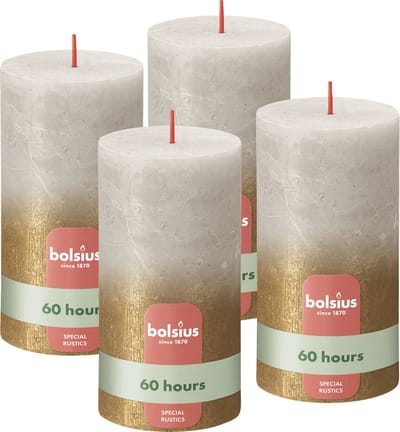 Bolsius - Rustieke kaars Shimmer - 4 Stuks - Fading Metallic grijs & Goud - 13cm - 60 branduren