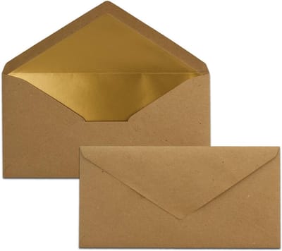 25 DIN Lang Enveloppen 110 x 220 mm - Vintage met Goud Metallic Binnenvoering - Nat Lijmen voor Uitnodigingen