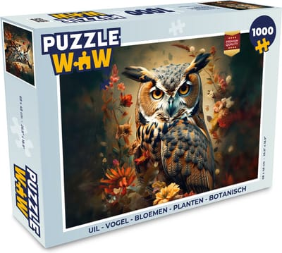 Puzzel Uil - Vogel - Bloemen - Planten - Botanisch - Legpuzzel - Puzzel 1000 stukjes volwassenen