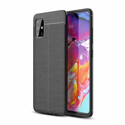 Cadorabo Hoesje geschikt voor Samsung Galaxy A51 4G / M40s in Diep Zwart - Beschermhoes gemaakt van TPU siliconen met edel kunstleder applicatie Case Cover Etui