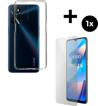 Mobiparts Classic TPU hoesje geschikt voor Oppo A16 met 1 Screenprotector van Gehard Glas - Transparant