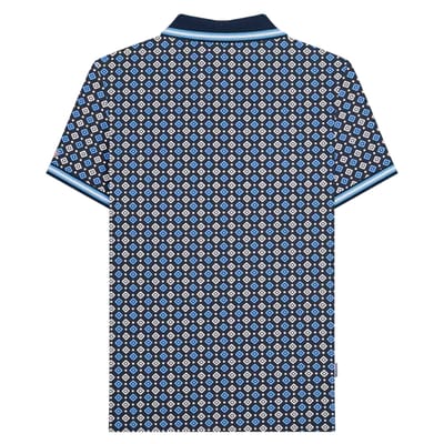 Lambretta Heren SS25 Geometrisch Groot & Lang Poloshirt (Marineblauw/Azur blauw)