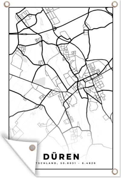 Muurdecoratie Plattegrond - Düren - Kaart - Stadskaart - 120x180 cm - Tuinposter - Tuindoek