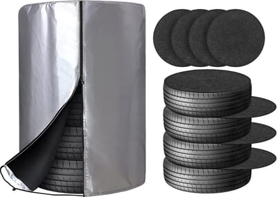 Bandentas met 4 viltmatten, waterproof, fabric-proof, 4 bandenhoes houdt 4 banden (17/19/20/21/22 inch), silver coat 210D Oxford, 80 x 117 cm