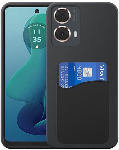 Geschikt voor Motorola Moto G 2024 Telefoonhoesje met Siliconen Pasjeshouder - Flexible Back Cover Case Siliconen TPU with Silicone Cardslot - Zwart - Smartphonica geschikt voor Motorola Moto G 2024