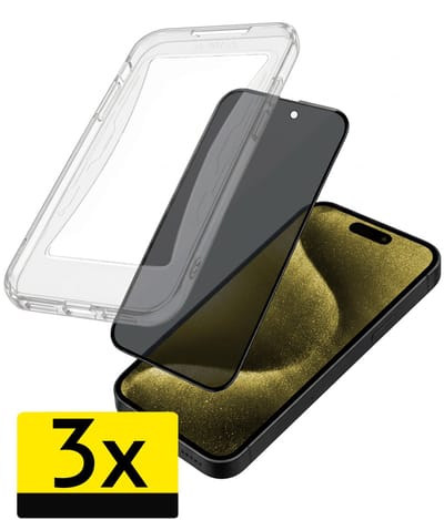 Anti-Spy Screenprotector - Geschikt voor Apple iPhone 15 Pro - 3 Stuks - Met Installatie Kit - Flexibel Glas - Privacy Beschermglas - Tempered Glass - Screen Protector