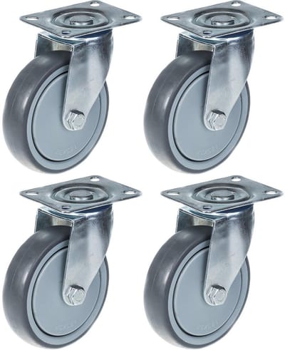 125 mm (5 inch) zwenkwiel met grijze rubberen band, zeer stevig, draagvermogen 520 kg, set van 4