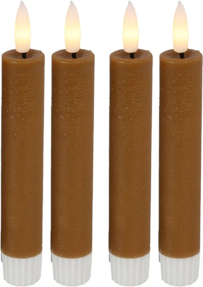 Countryfield Led dinerkaarsen - 4x st- cognac bruin -H15cm - met afstandsbediening - kaarsen