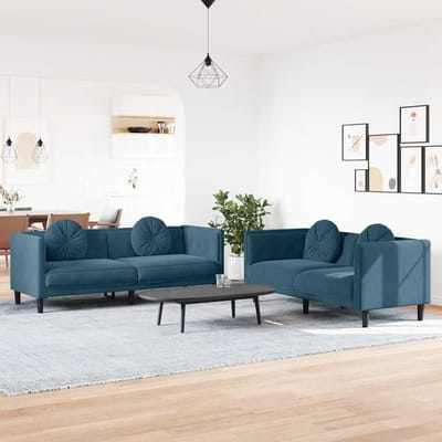 vidaXL - 2-delige - Loungeset - met - kussens - fluweel - blauw