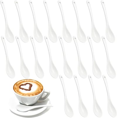 Set van 20 Witte Keramische Lepels - 13 x 2.5 cm Theelepel, Dessertlepel en Eetlepel voor Restaurant en Cafégebruik