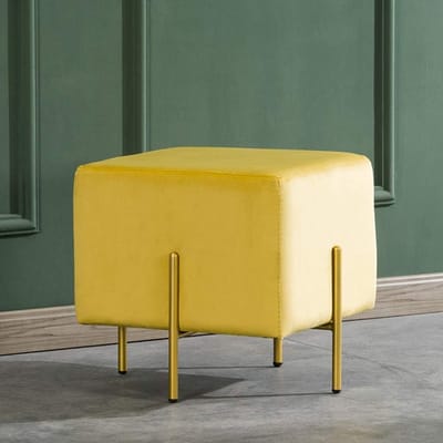 Fluwelen Poef - Voetenbankje Zetel - Woonkamer Decoratie - Zelfnivellerend - 42x40cm - Geel