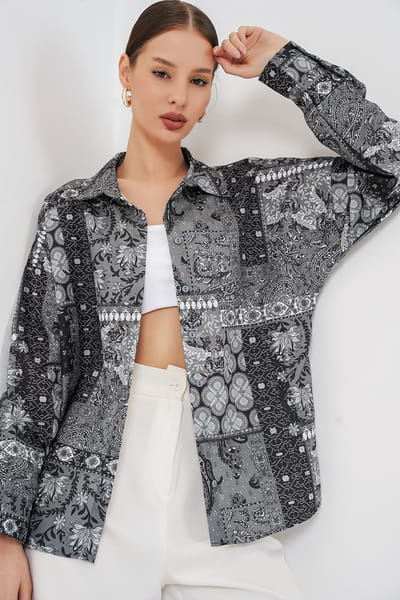 Oversized Paisley Print Overhemd met Knopen