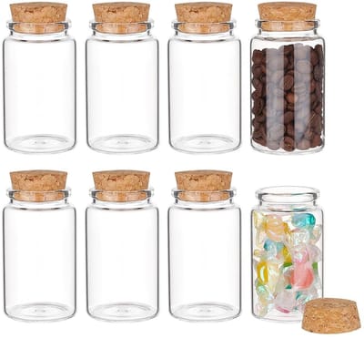 Dailygoods- Glazen Flessen 100ml - 8 Stuks - Mini Flesjes - Kurkstop - Ideaal voor Bruiloften - Doe-het-zelf Handwerk - Klassieke Stijl