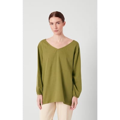 American Vintage V Collar Longsleeves Trapeze Mid-length Top Wasabi Size: XS/S | Blouses Outlet | Dames | Groen