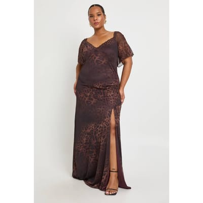boohoo Dames Plus Leopard Kanten Rand Engelmouw Slip Jurk | Brown | Maat: 16