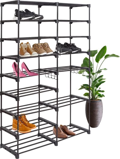 LifeGoods Schoenenrek - Schoenenkast - Voor 32 tot 40 Paar Schoenen - 9 Verstelbare Lagen - Schoenen Opbergsysteem - Metaal – Zwart