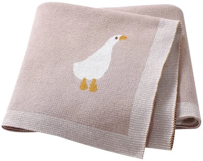 IL BAMBINI roze/bruine babydeken met ganzen - 100% katoen extra zacht 100x80cm - Pluisvrije deken - babydekentjes voor wieg of ledikant - kraamcadeau