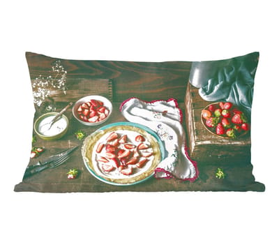 Sierkussens - Kussentjes Woonkamer - 60x40 cm - Aardbei - Rustiek - Fruit - Rustiek Bloemen