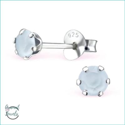 Aramat Jewels | Oorbellen | 925 Zilveren Kristallen Oorbellen Rond 4-8mm - Sprankelende Studs | 4mm / Poeder Blauw | | | Zilver | Kinderen, Volwassenen | Verkleurd niet